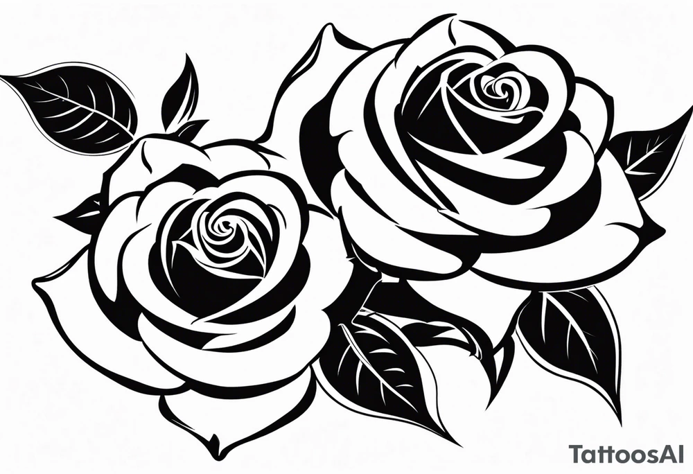 two roses with their stems intertwined, one rose should have thorns and only one main rose, the second rose should be thornless but have multiple flowers on it. I want a long stem to shower them intertwined tattoo idea