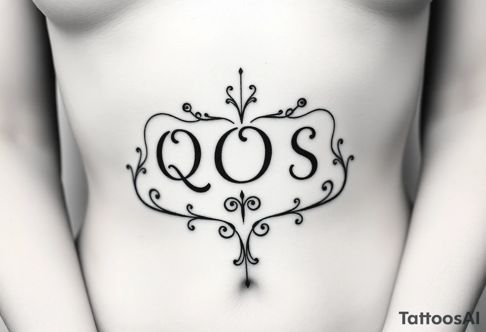 text reading "QOS" across a womb tattoo tattoo idea