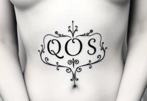 text reading "QOS" across a womb tattoo tattoo idea