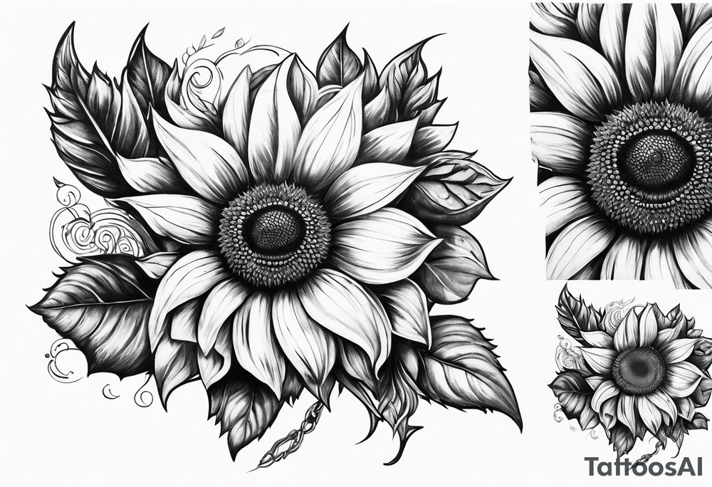 Sunflower viking sleeve tattoo idea