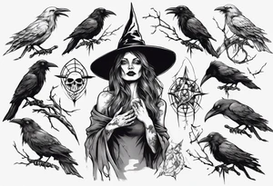 witch with crows tattoo idea