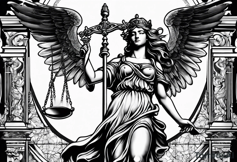 lady justice with wing tattoo idea