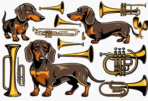 dachshund with a trombone tattoo idea
