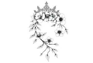 detailed beautiful gothic boho flowerson vine with gorgeous crown ornamental tattoo idea
