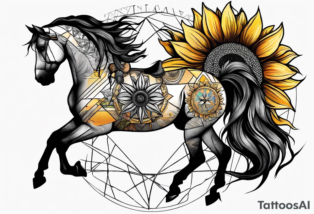 Horse, compass, sunflower tattoo idea
