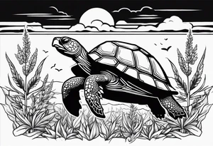 Turtle in marijuana field tattoo idea