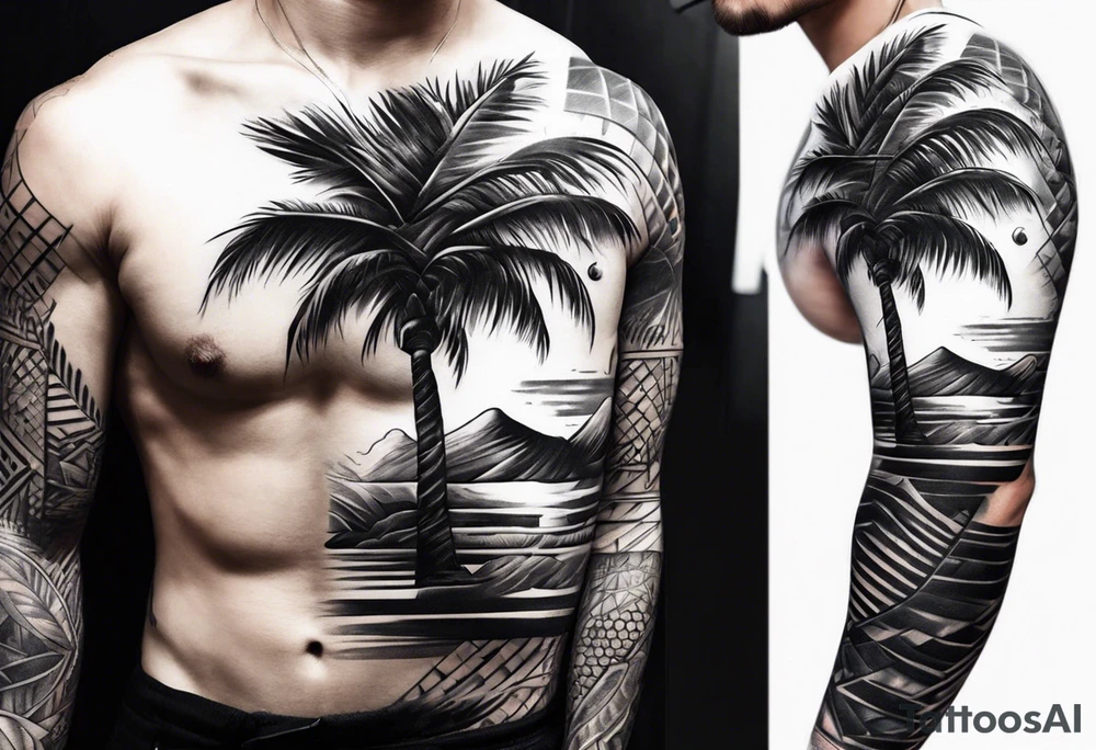 full sleeve with palm tattoo idea
