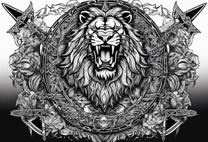 Valhalla sword shield  axe lion 
Valknut barbed wire chains tattoo idea