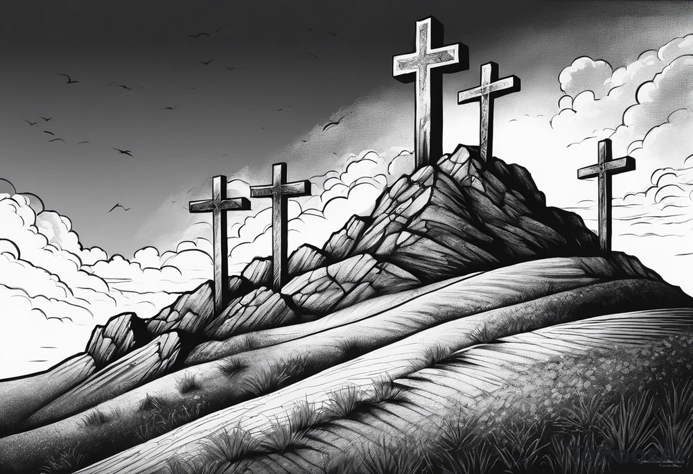 3 crosses on a hill facing west tattoo idea