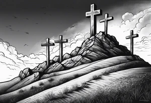 3 crosses on a hill facing west tattoo idea