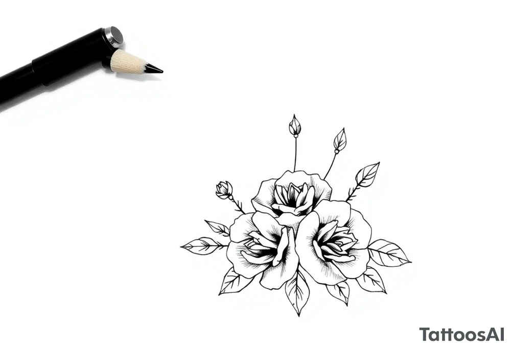 Tatuagem com traços finos com adagas e rosas tattoo idea