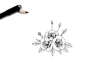 Tatuagem com traços finos com adagas e rosas tattoo idea