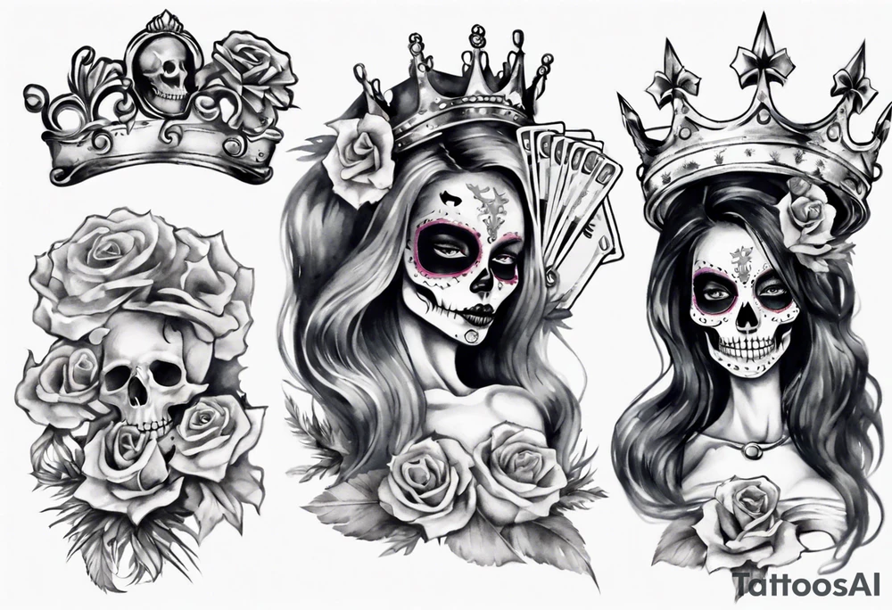 santa la muerta with money and crown
on the card tattoo idea