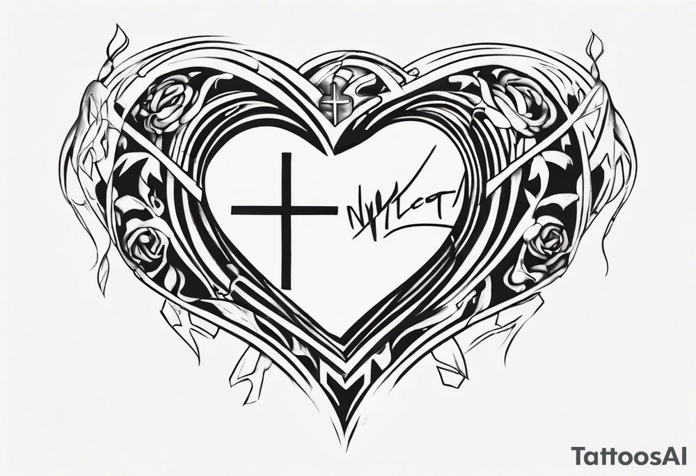 Name Christian Peterson inside a heart with minimalist urban design tattoo idea
