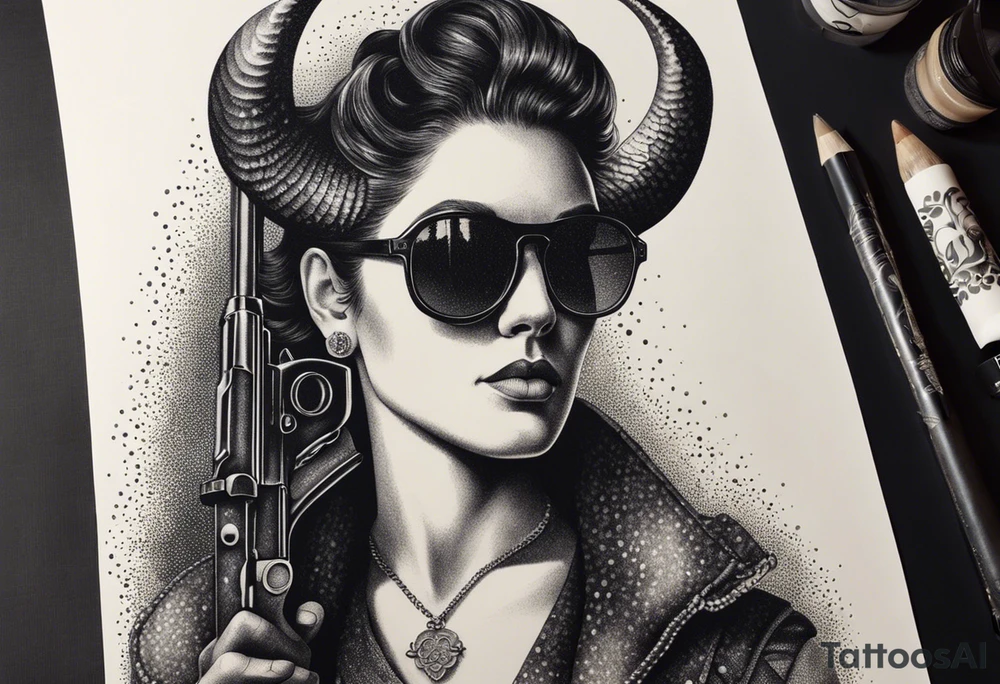 capricorn with sunglasses and shotgun tattoo idea