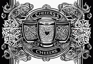 Cheers Mate text, armband +Celtic +Cancer Ribbon +tribal +artistic +a toast tattoo idea