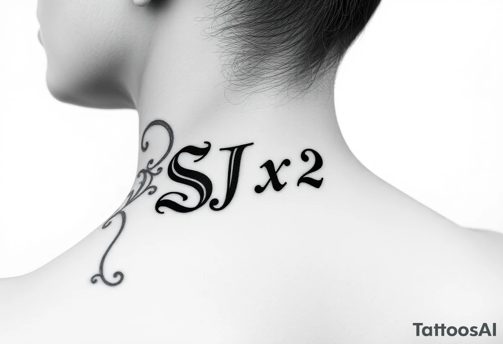 SJx2 text on left side of neck woman tattoo idea