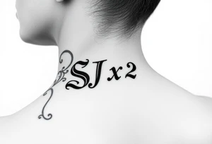 SJx2 text on left side of neck woman tattoo idea