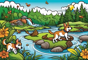 River swamp with beagles squirrel hunting tattoo idea