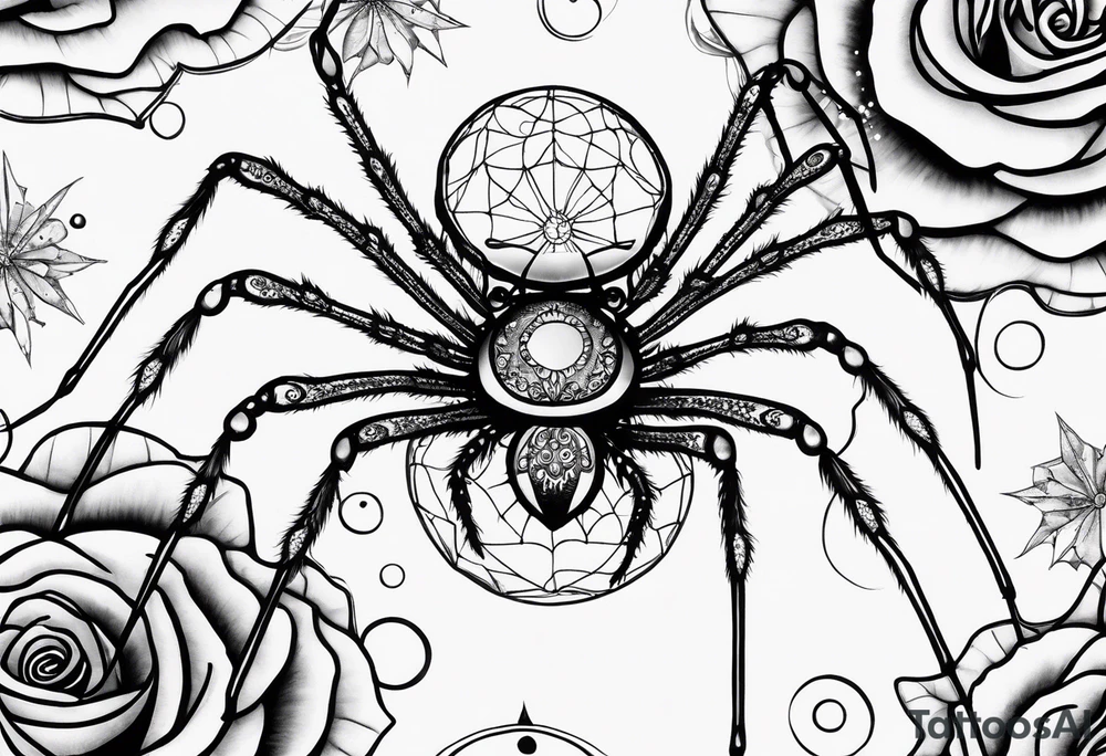 Skinny Spiders with long legs, rose with bubbles & tramp stars tattoo idea