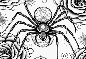 Skinny Spiders with long legs, rose with bubbles & tramp stars tattoo idea