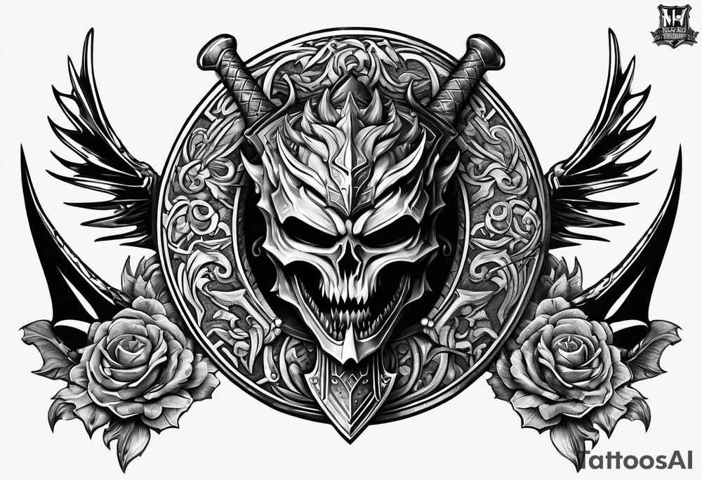 Valhalla sword shield dragon axe tattoo idea
