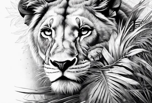lioness and cub sun palm tree tattoo idea