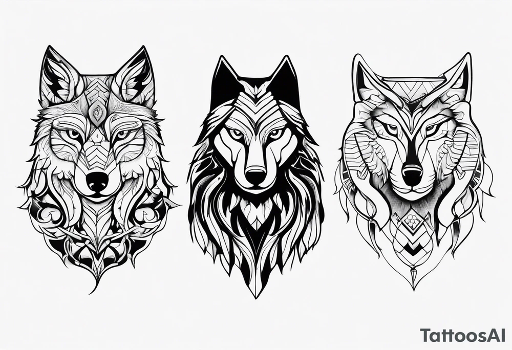 A Wolf as a father, an owl as the son and a lioness as the daughter. tattoo idea