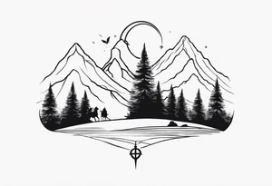 Lord of the rings main with Harry Potter mashup but clear independent visual symbolism of both movies. Small and minimal. tattoo idea