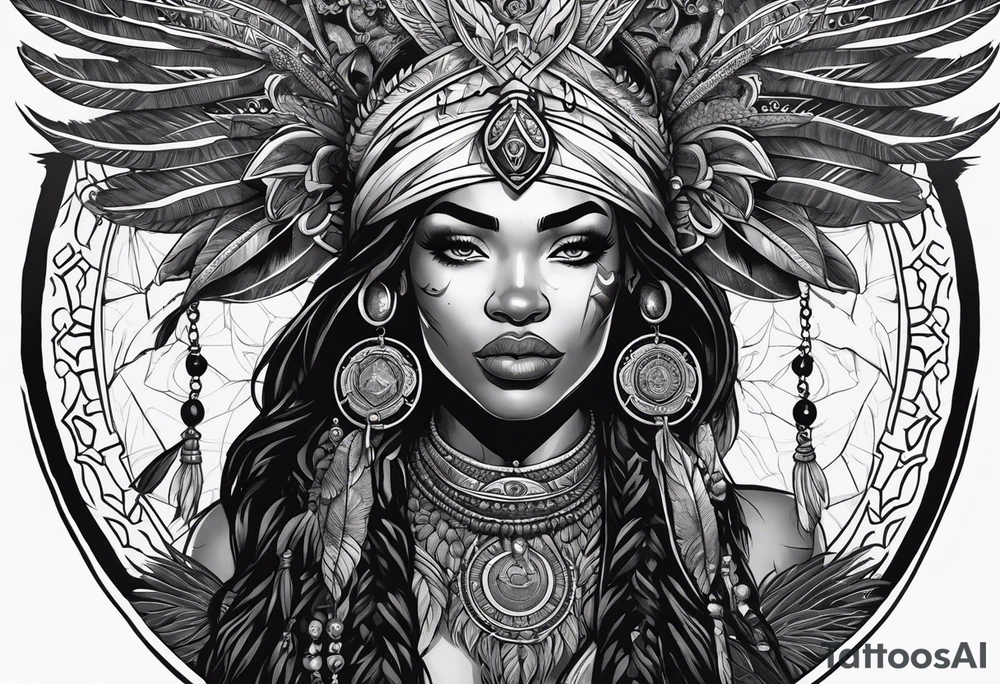 valkrye, kali, pirate, african goddess, , warrior, native american, lotus, zenza resonance, skulls, pachamama, left side face, chest, wing, tattoo idea