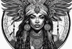 valkrye, kali, pirate, african goddess, , warrior, native american, lotus, zenza resonance, skulls, pachamama, left side face, chest, wing, tattoo idea