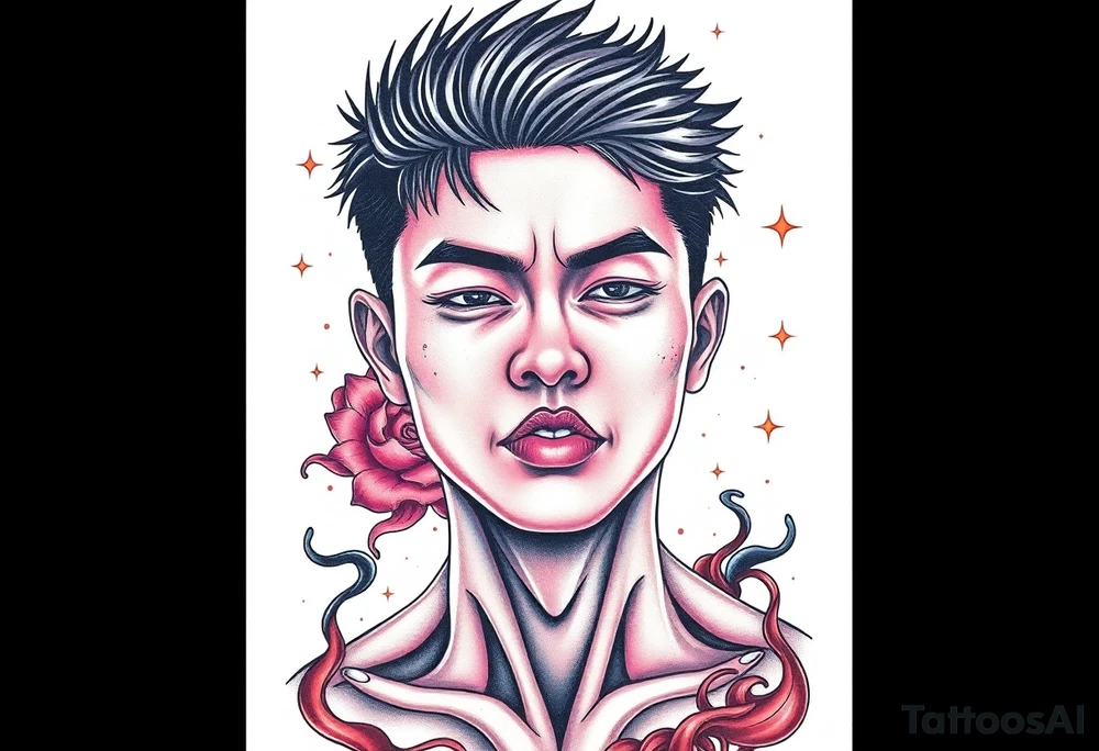 Handsome Asian young guy is possessed tattoo idea