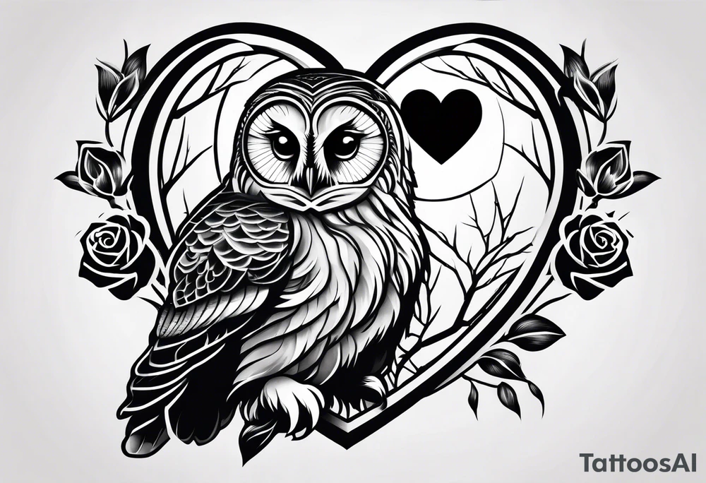 Barred owl with a rose and a heart tattoo idea