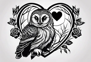 Barred owl with a rose and a heart tattoo idea