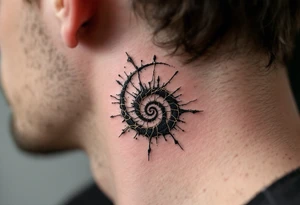 A black ink spiral encased in fractured golden glass lines, suggesting beauty through chaos. tattoo idea