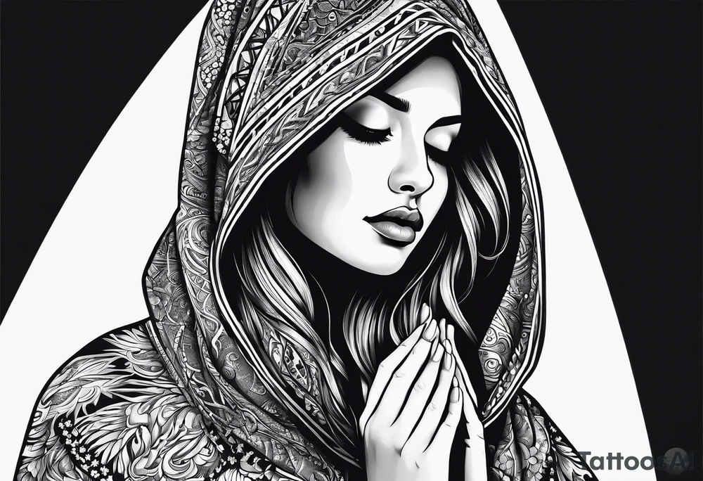 Praying woman in cloak tattoo idea