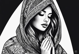 Praying woman in cloak tattoo idea