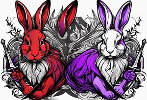 Black, red, and purple rabbit holding a sword tattoo idea