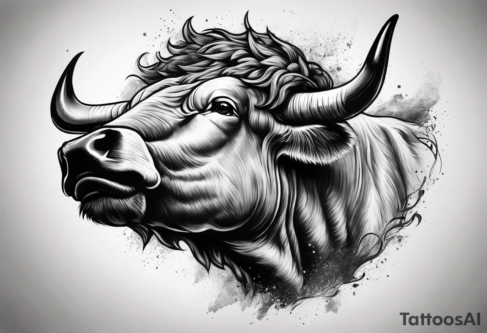 raging bull head busting through tattoo idea