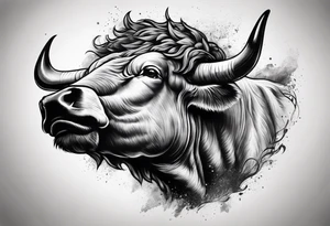 raging bull head busting through tattoo idea
