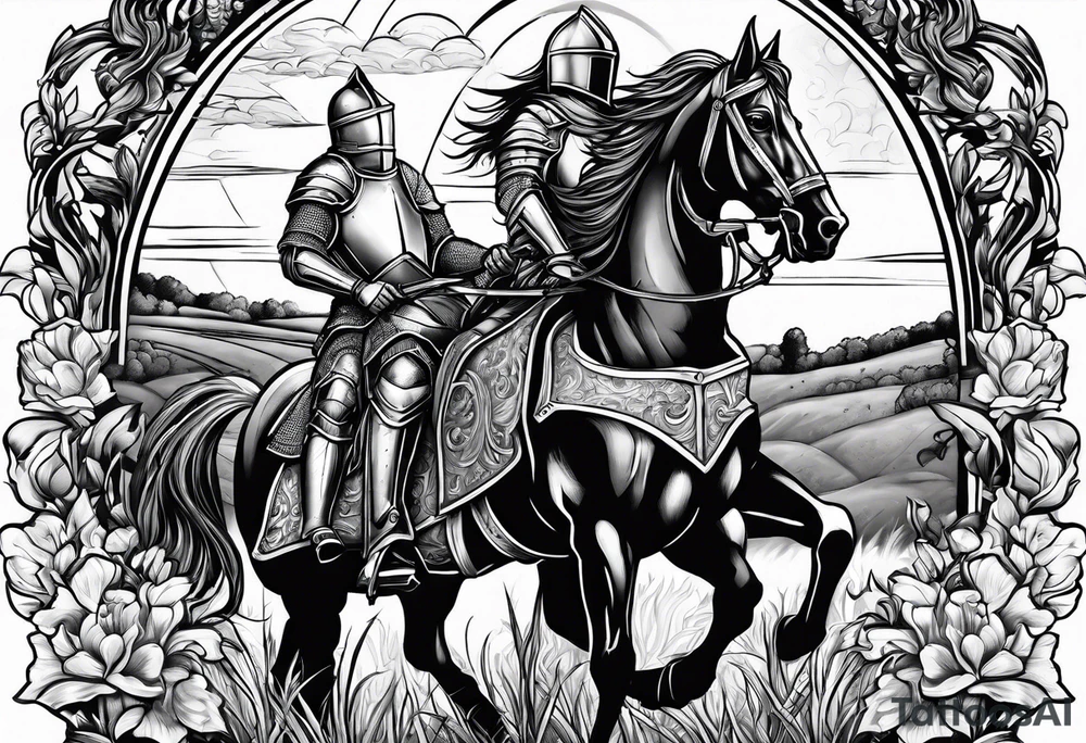 a knight living on a farm with horses tattoo idea