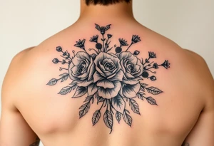 vintage bouquet of wild roses and meadow flowers with morning dew tattoo idea