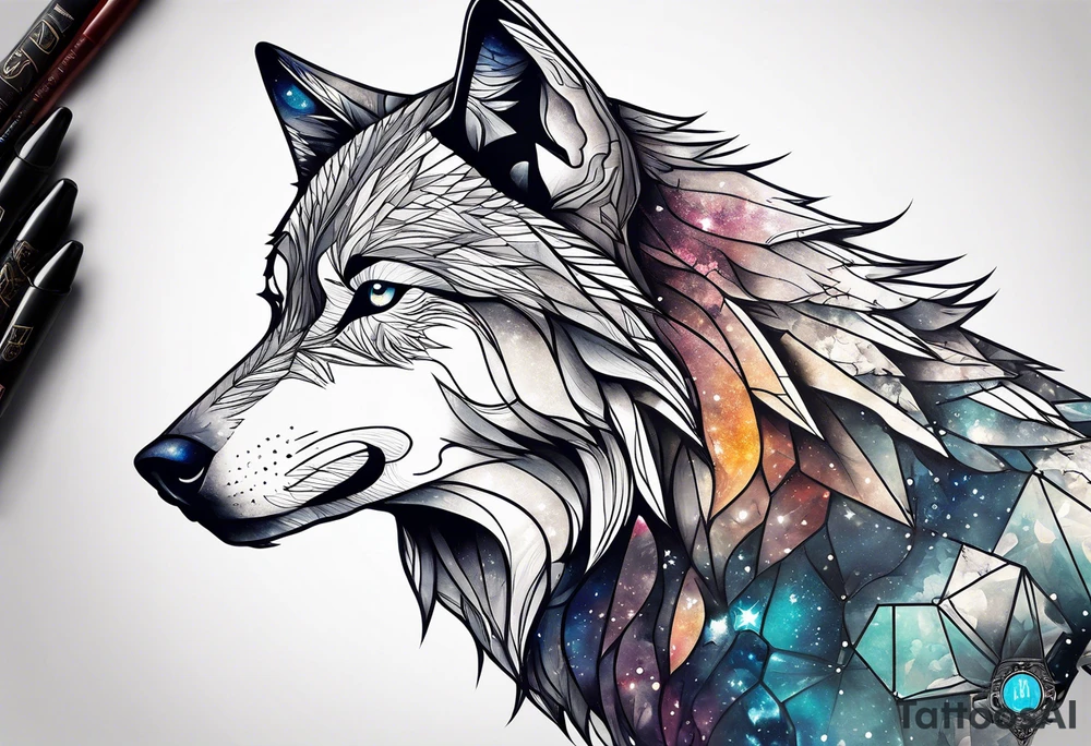Constellation, two animal wolf, géométric tattoo idea