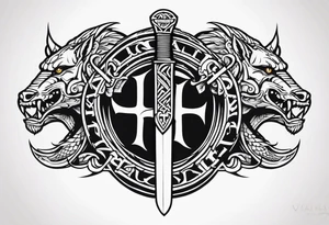Valhalla sword dragon head axe viking church tattoo idea