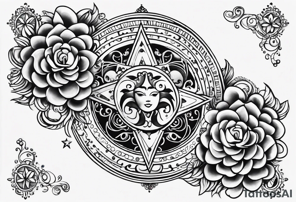 Mexican Sun and moon sternum swirls and dots and stars tattoo idea