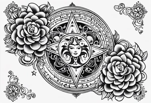 Mexican Sun and moon sternum swirls and dots and stars tattoo idea