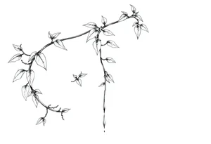 very long twisted plant with long leaves, dripping like ink, growing up under the breasts tattoo idea