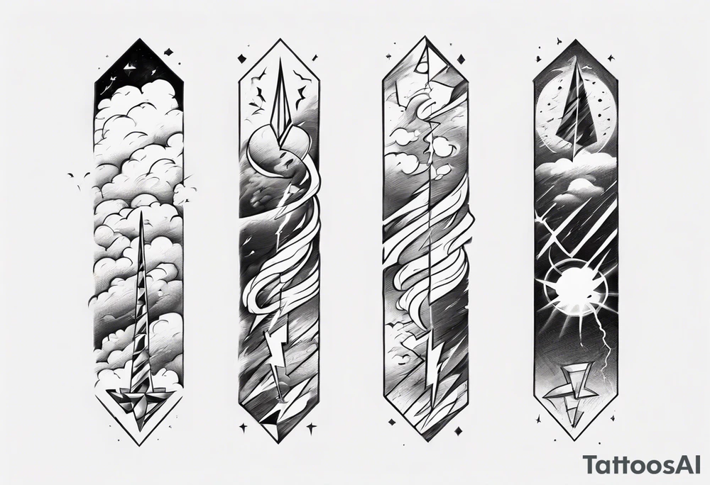 forearm sleeve lightning and clouds pattern tattoo idea