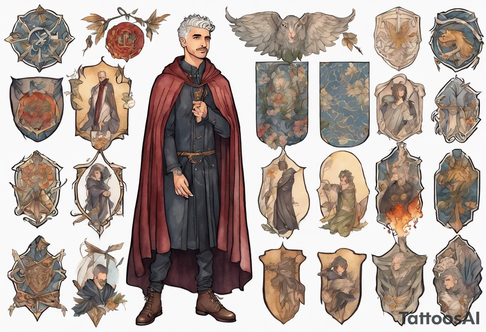 Tan France wearing a medieval cloak tattoo idea