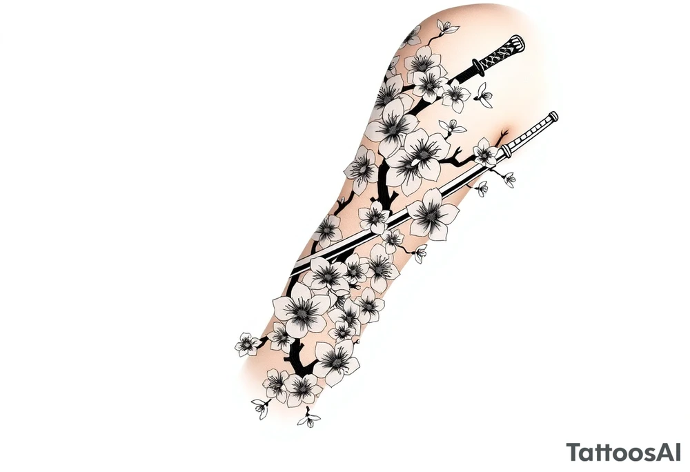 Japanese samurai katana cherry blossom tattoo idea